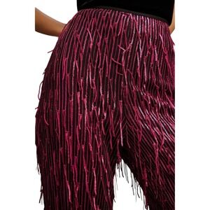 Anthropologie Maeve Sz 0P Fringed Sequined Wide Leg Pants Plum Statement Party